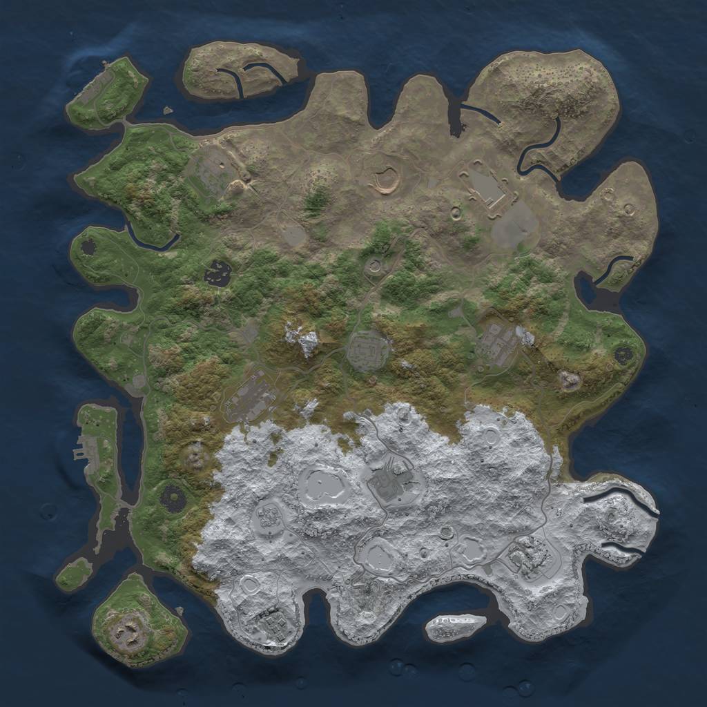 Rust Map: Procedural Map, Size: 3950, Seed: 2133966921, 20 Monuments