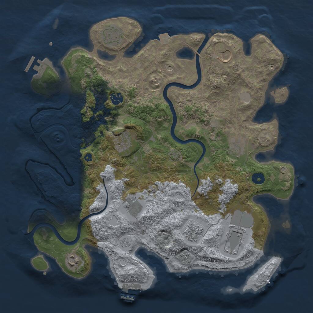 Rust Map: Procedural Map, Size: 3750, Seed: 33945765, 16 Monuments