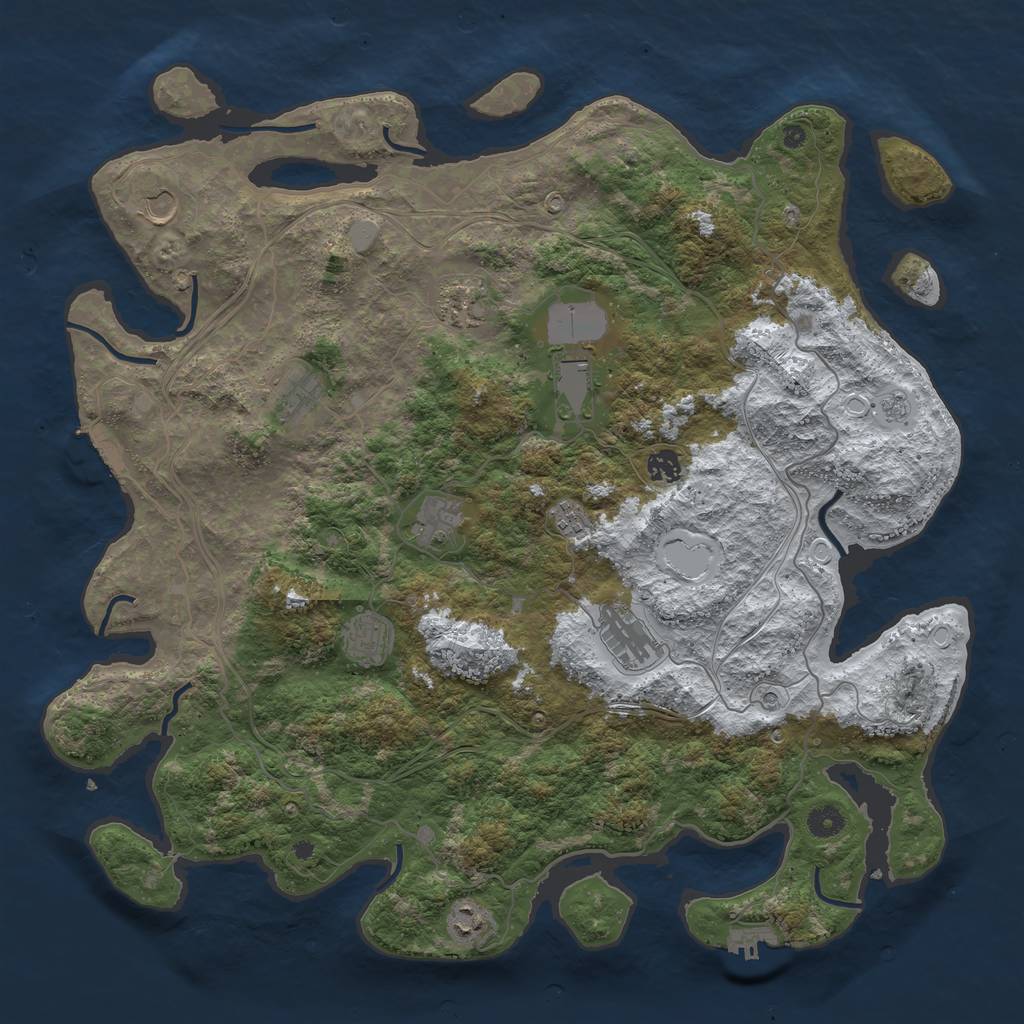 Rust Map: Procedural Map, Size: 4500, Seed: 1071495648, 19 Monuments