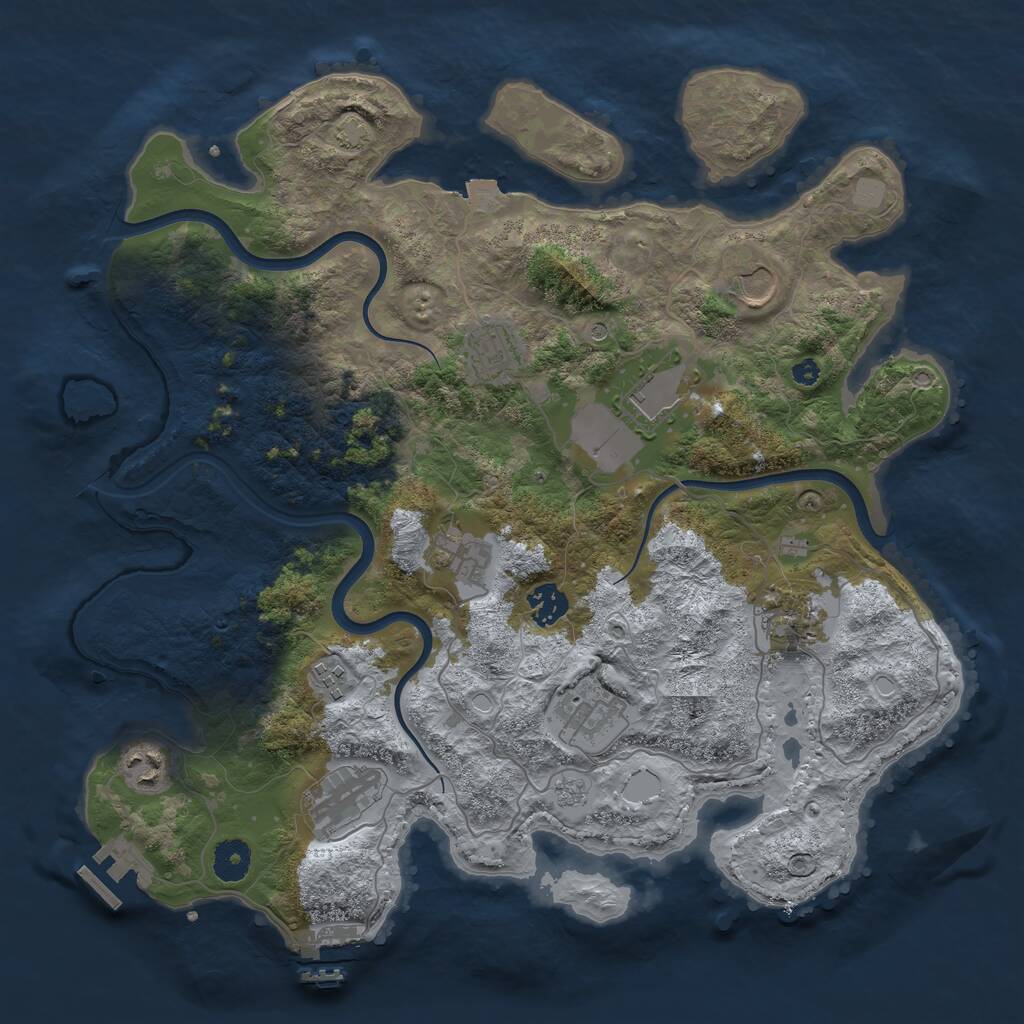 Rust Map: Procedural Map, Size: 3800, Seed: 2048009305, 16 Monuments