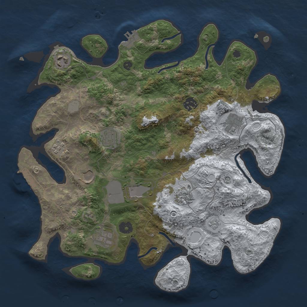 Rust Map: Procedural Map, Size: 3500, Seed: 1406672927, 18 Monuments