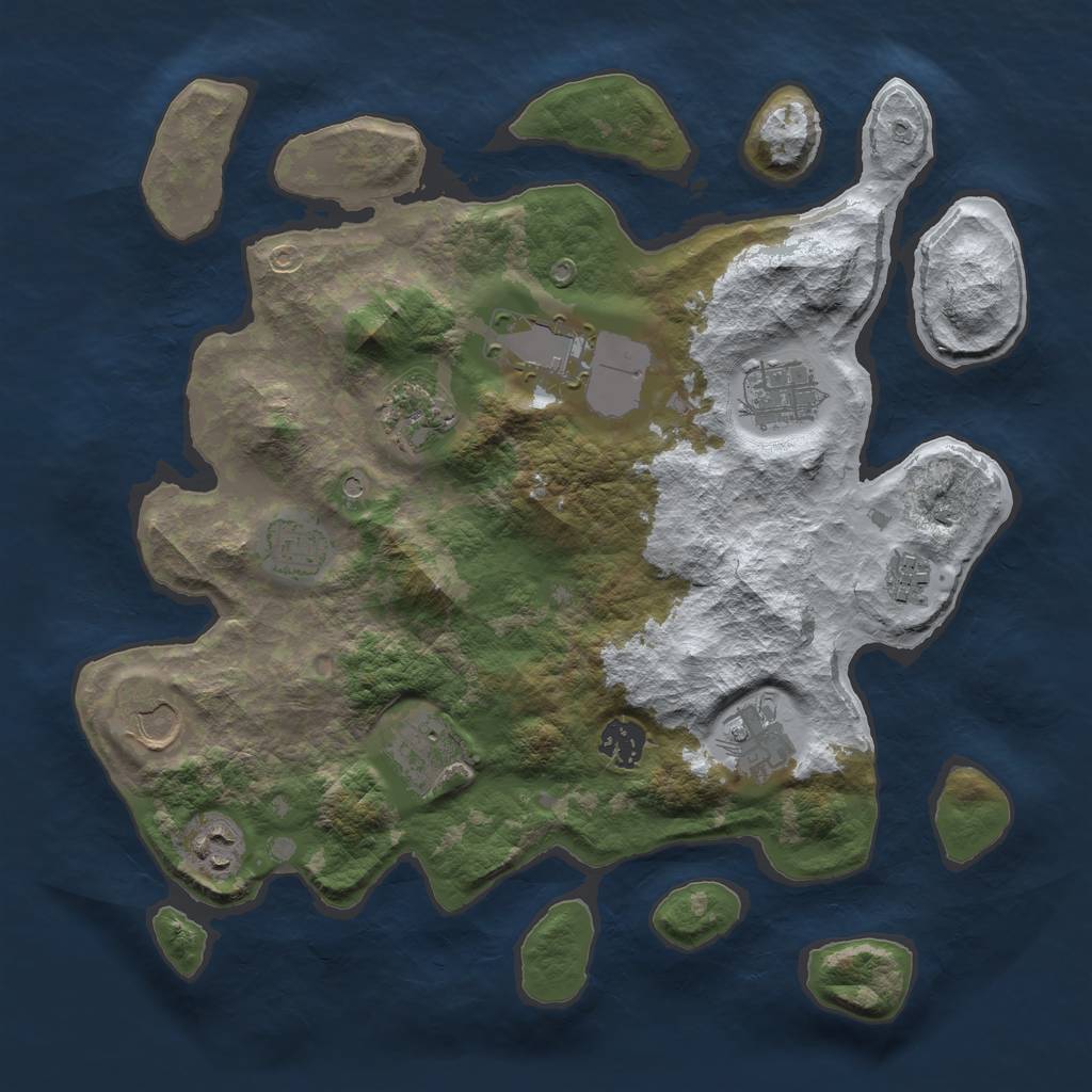 Rust Map: Barren, Size: 3500, Seed: 517046647, 13 Monuments