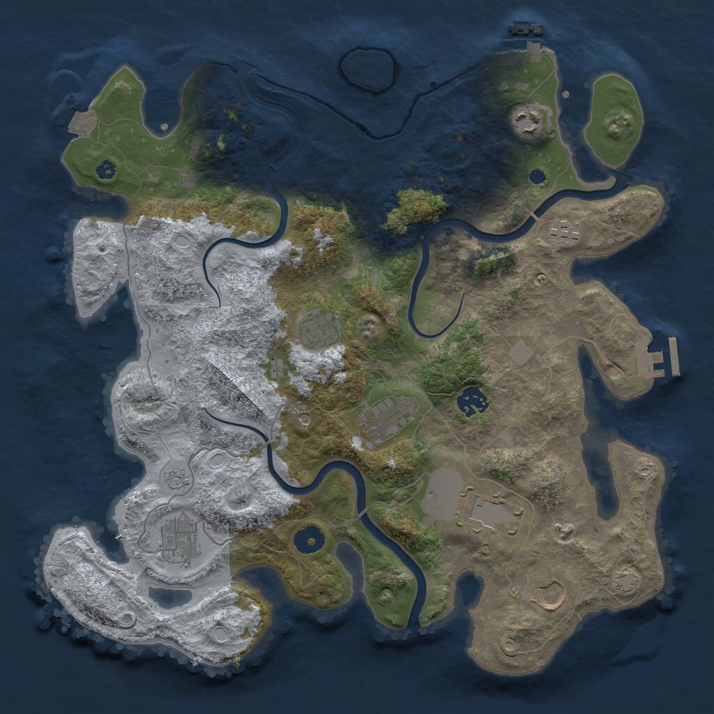 Rust Map: Procedural Map, Size: 3700, Seed: 2043631915, 14 Monuments
