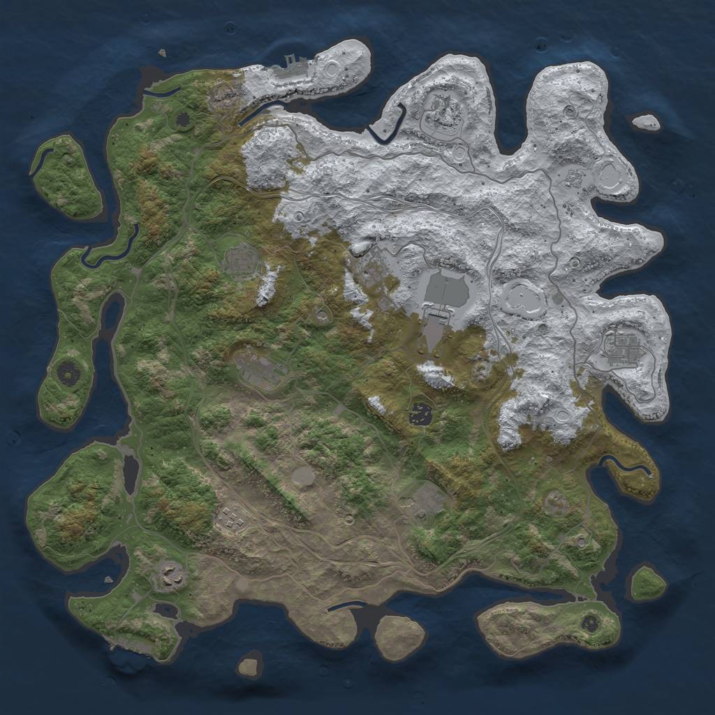 Rust Map: Procedural Map, Size: 4500, Seed: 1057295710, 19 Monuments