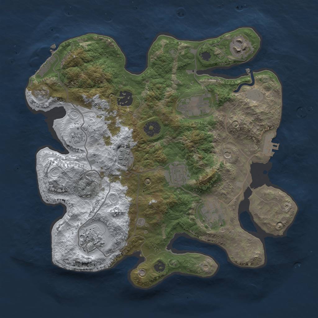 Rust Map: Procedural Map, Size: 3000, Seed: 2043858258, 16 Monuments