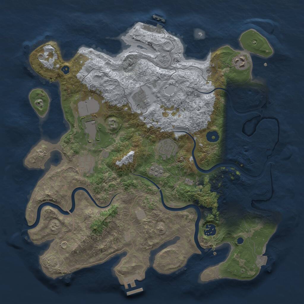 Rust Map: Procedural Map, Size: 3700, Seed: 2096887430, 13 Monuments