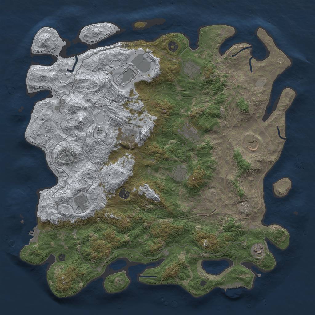 Rust Map: Procedural Map, Size: 4500, Seed: 1332370998, 19 Monuments