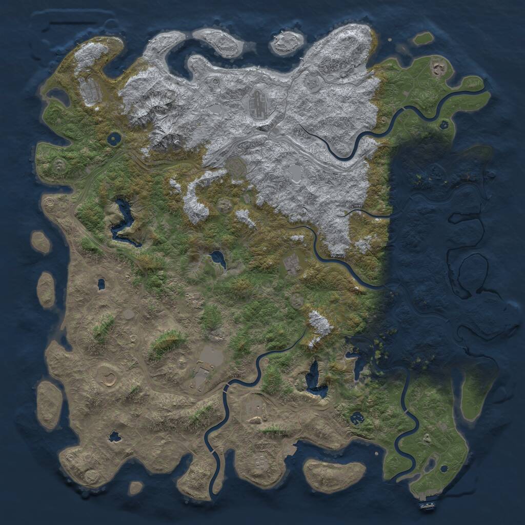 Rust Map: Procedural Map, Size: 6000, Seed: 80786405, 17 Monuments