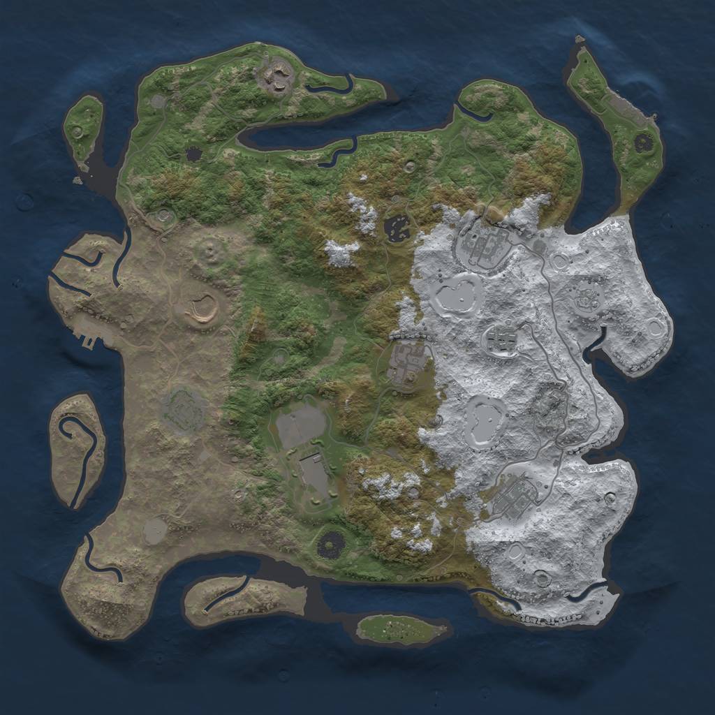 Rust Map: Procedural Map, Size: 3850, Seed: 394152250, 18 Monuments