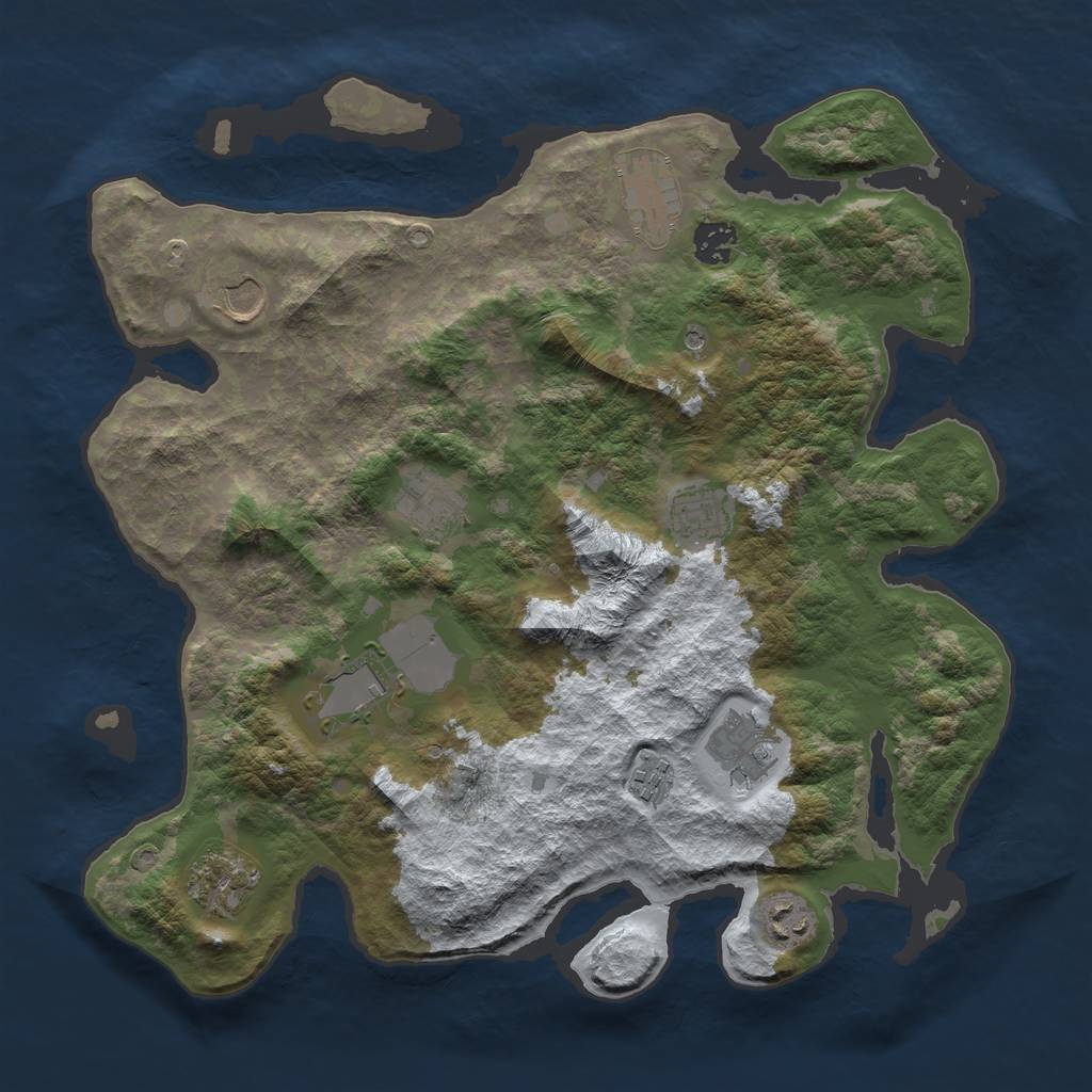 Rust Map: Barren, Size: 3700, Seed: 71, 13 Monuments