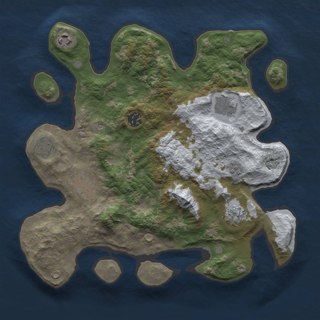 Rust Map: Barren, Size: 3300, Seed: 53, 10 Monuments