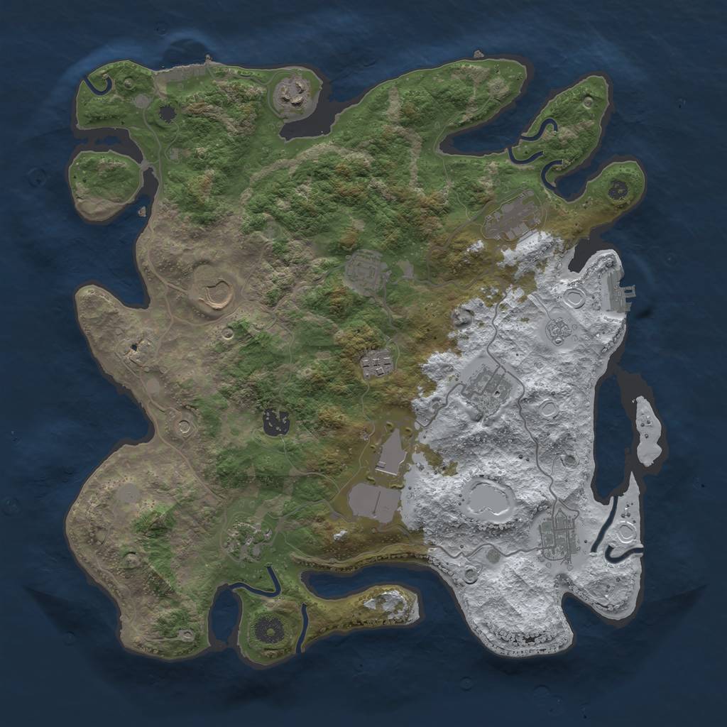 Rust Map: Procedural Map, Size: 3800, Seed: 1036129551, 19 Monuments