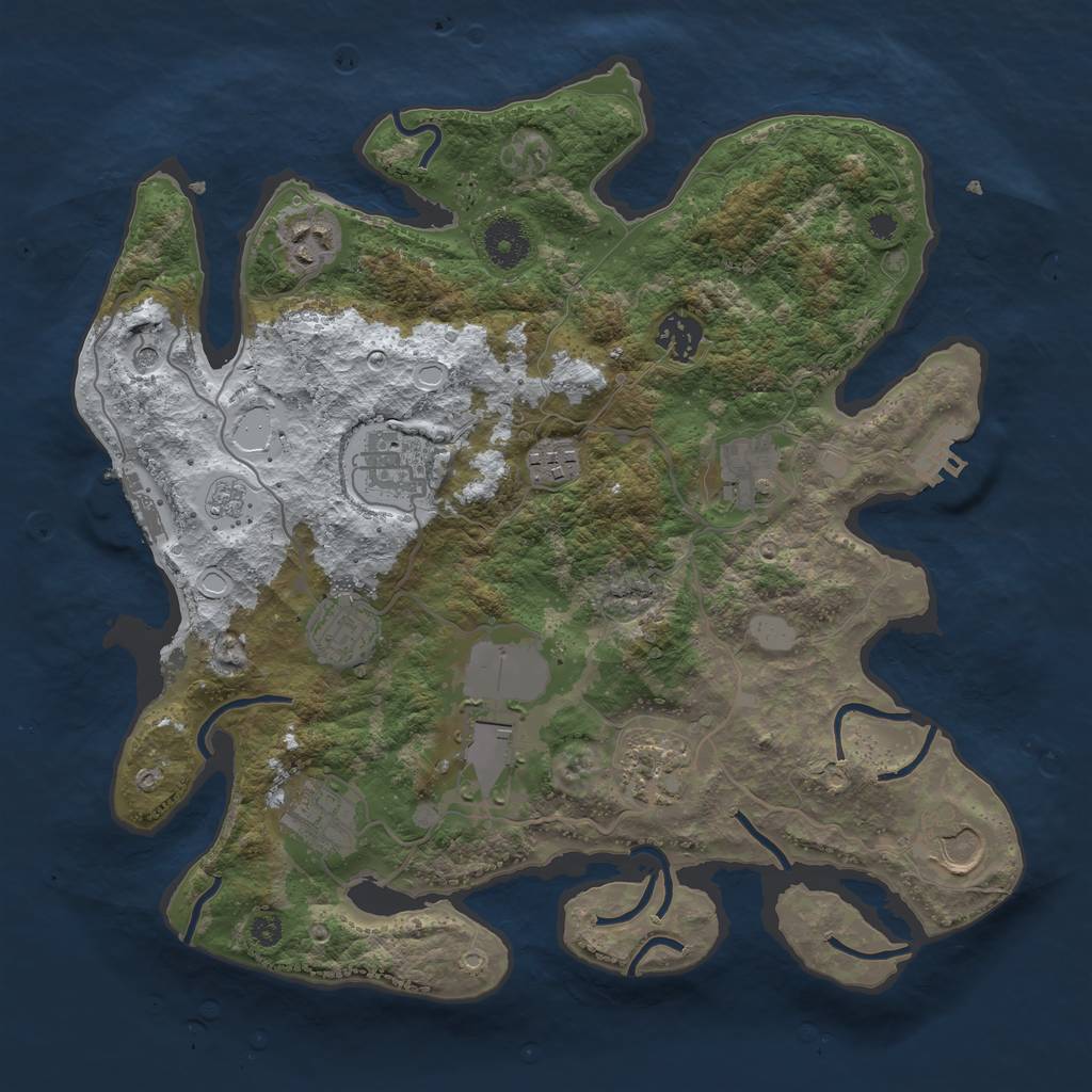 Rust Map: Procedural Map, Size: 3500, Seed: 1693407117, 19 Monuments