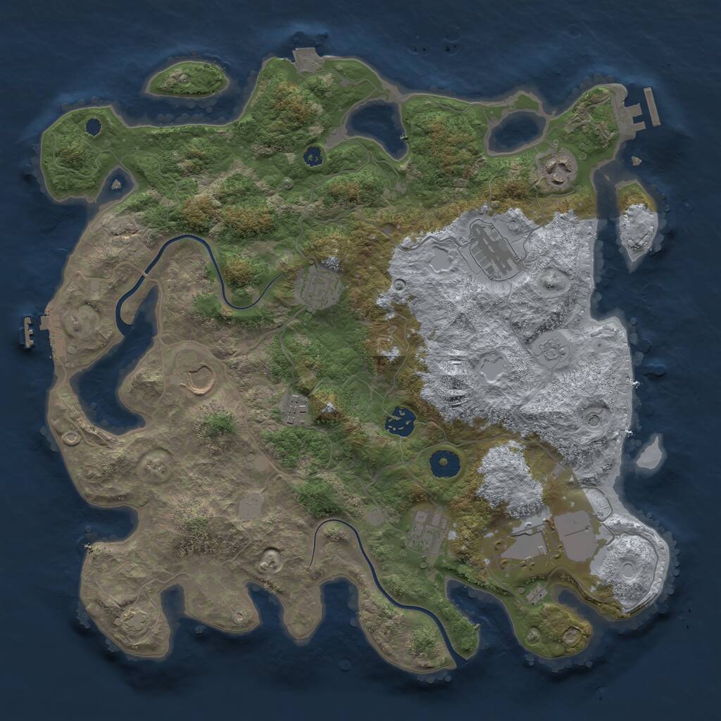 Rust Map: Procedural Map, Size: 3700, Seed: 2113892399, 14 Monuments
