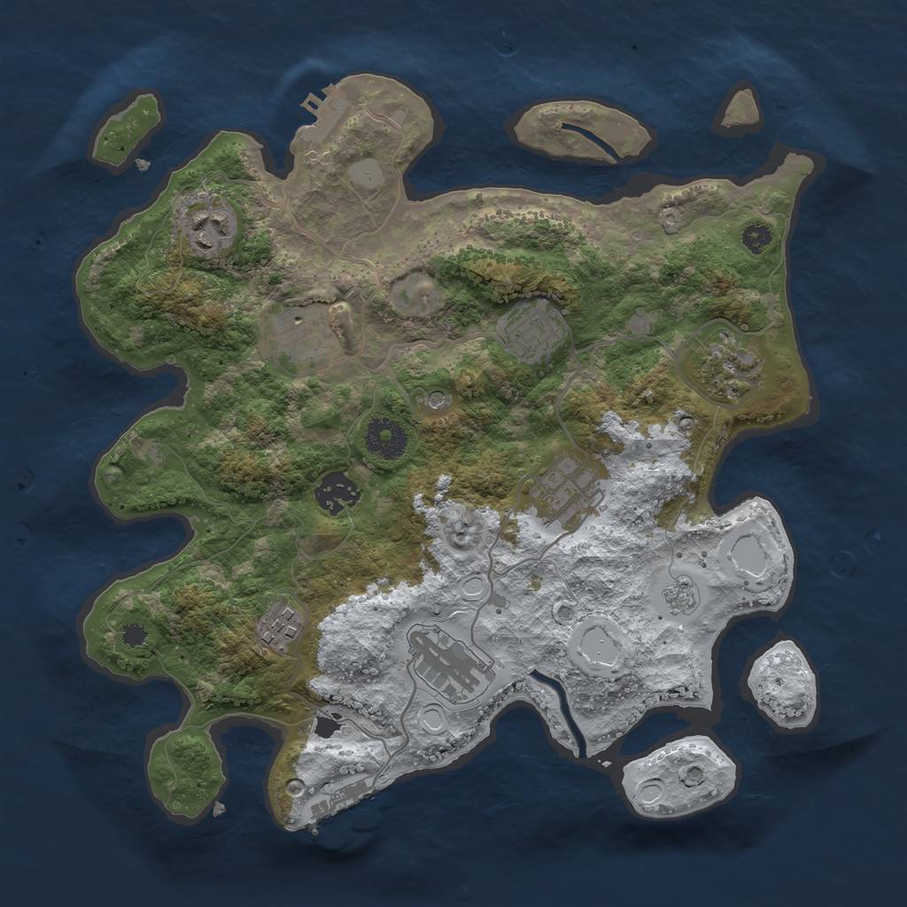 Rust Map: Procedural Map, Size: 3250, Seed: 2044998339, 17 Monuments