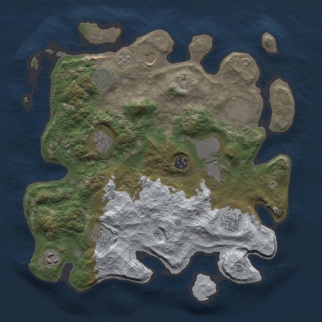 Rust Map: Barren, Size: 3500, Seed: 843109415, 13 Monuments