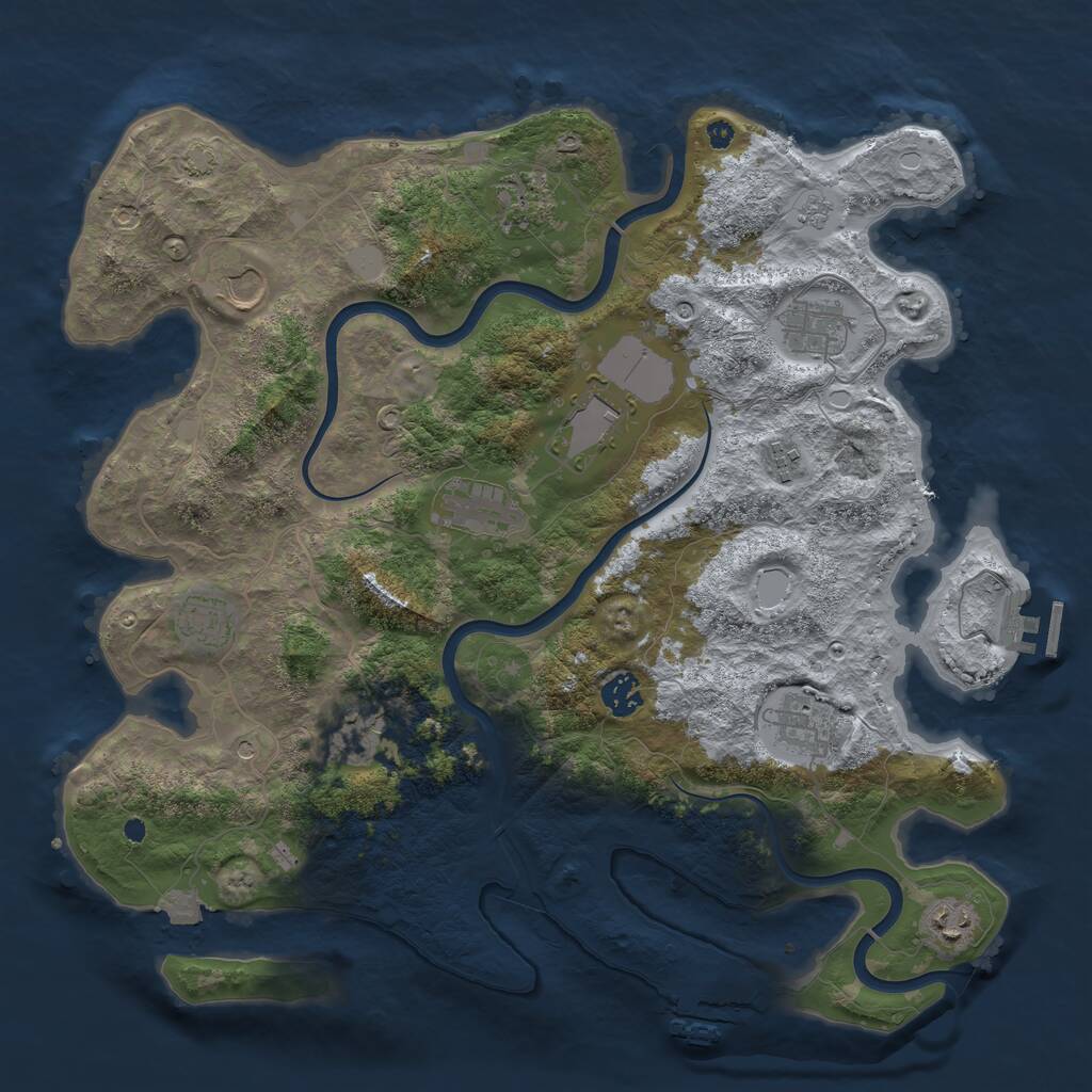 Rust Map: Procedural Map, Size: 3950, Seed: 530649220, 17 Monuments