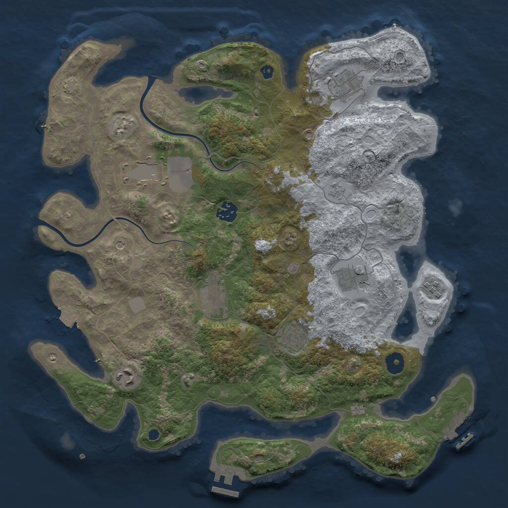 Rust Map: Procedural Map, Size: 3750, Seed: 2076535677, 14 Monuments