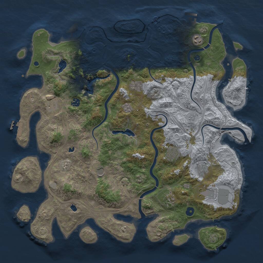 Rust Map: Procedural Map, Size: 4500, Seed: 1127413586, 16 Monuments