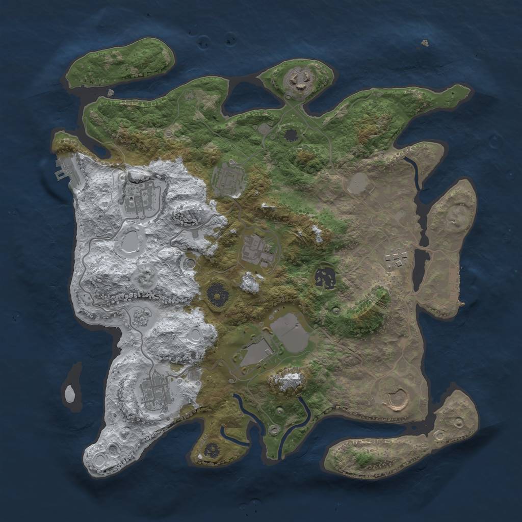 Rust Map: Procedural Map, Size: 3500, Seed: 1330855356, 18 Monuments