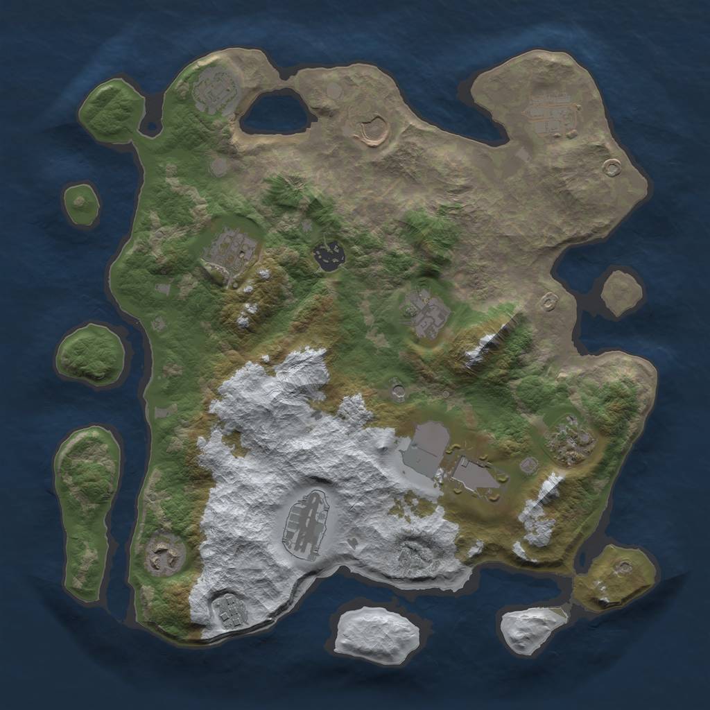 Rust Map: Barren, Size: 3500, Seed: 883403722, 14 Monuments