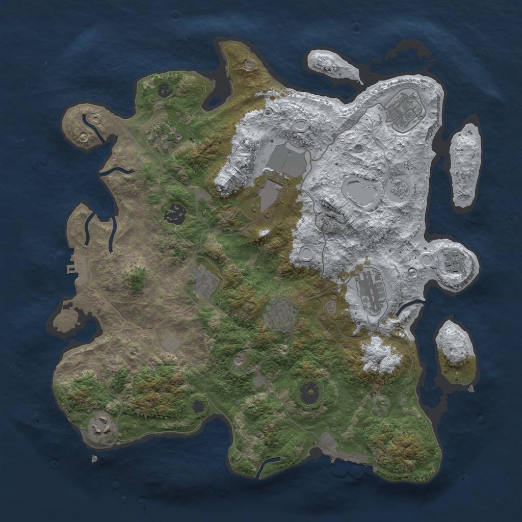 Rust Map: Procedural Map, Size: 3700, Seed: 594106397, 18 Monuments