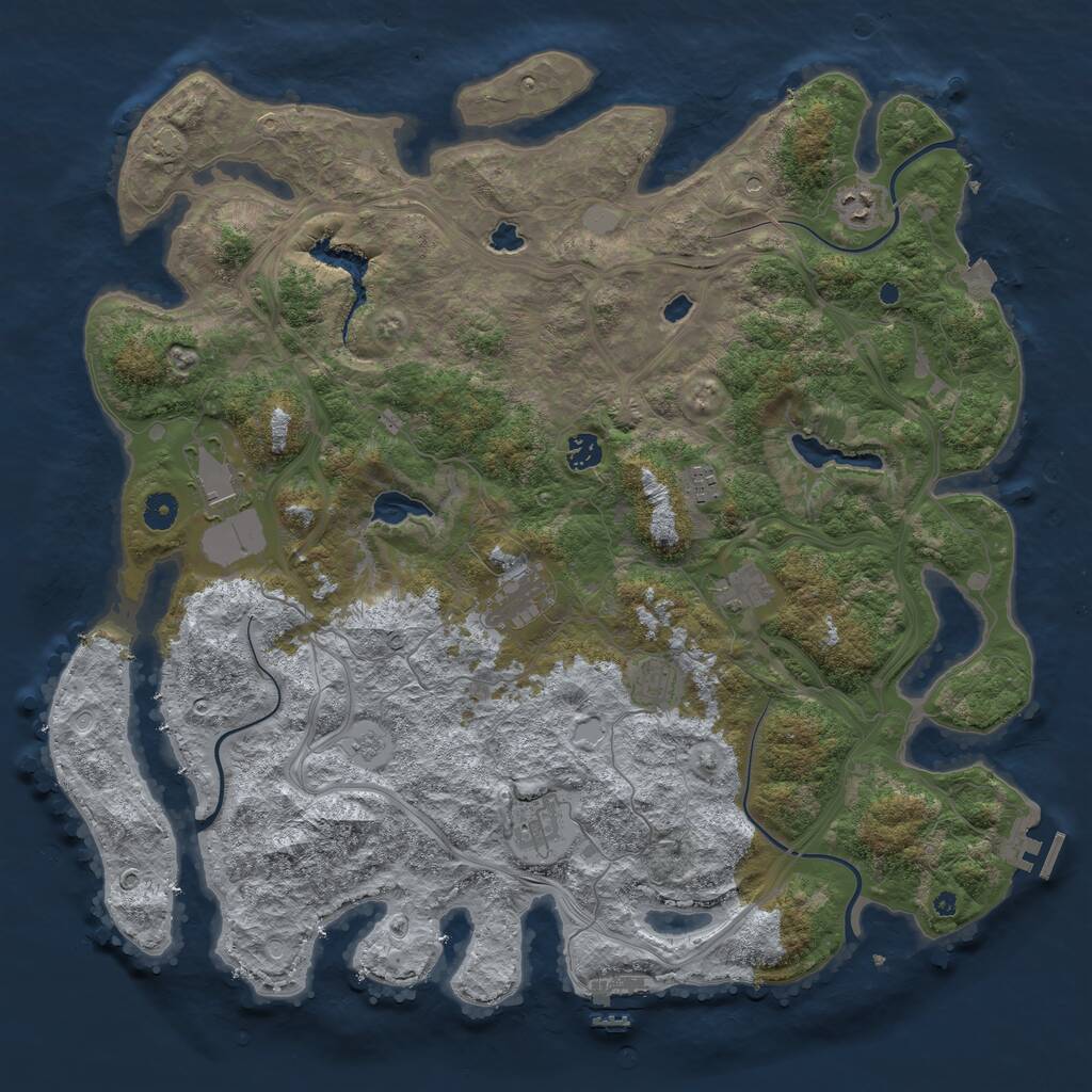 Rust Map: Procedural Map, Size: 4500, Seed: 1070825845, 14 Monuments
