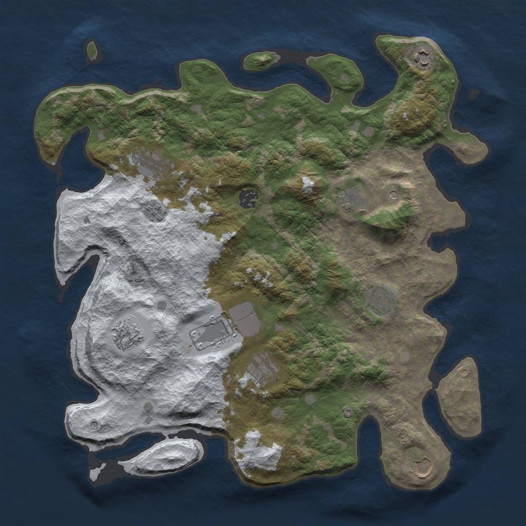 Rust Map: Barren, Size: 4000, Seed: 55874, 13 Monuments