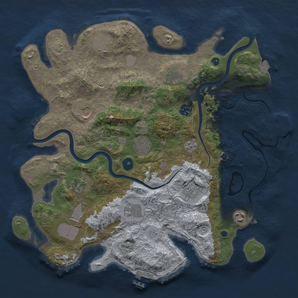 Rust Map: Procedural Map, Size: 3850, Seed: 1254359489, 17 Monuments