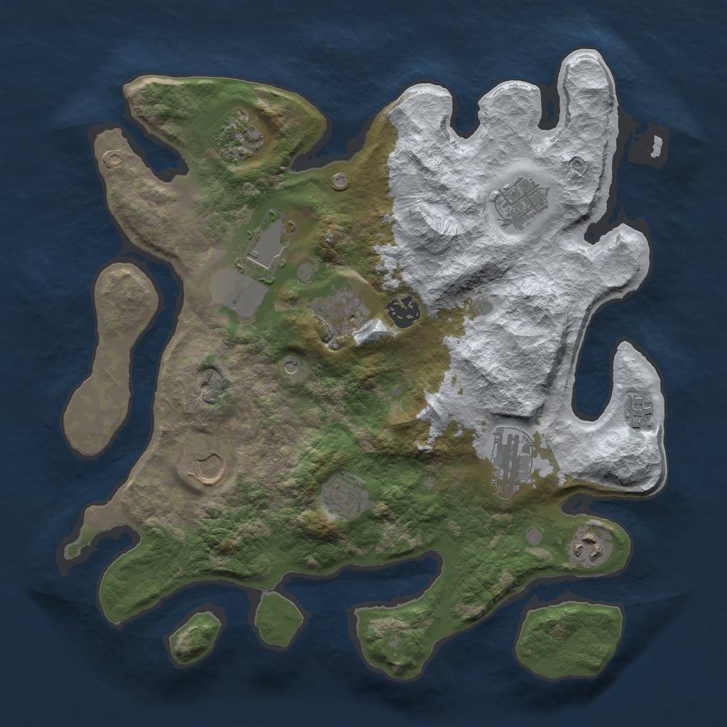 Rust Map: Barren, Size: 3500, Seed: 472411652, 13 Monuments