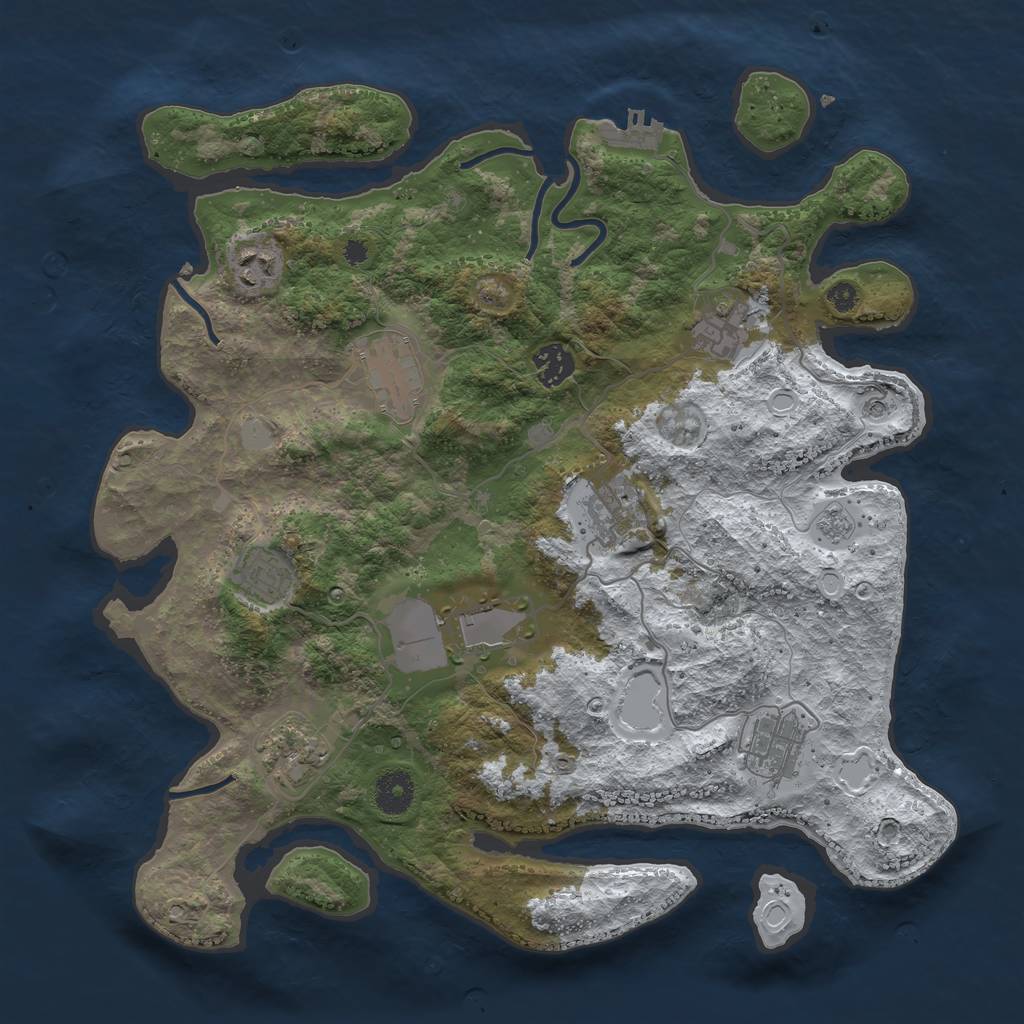 Rust Map: Procedural Map, Size: 3700, Seed: 258, 17 Monuments