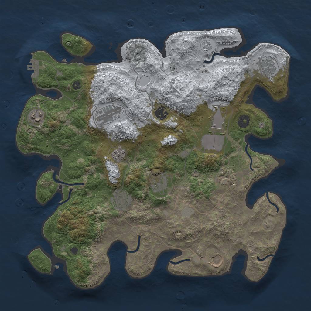 Rust Map: Procedural Map, Size: 3666, Seed: 1, 18 Monuments