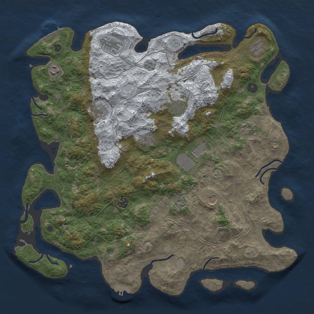 Rust Map: Procedural Map, Size: 4500, Seed: 1228433537, 20 Monuments