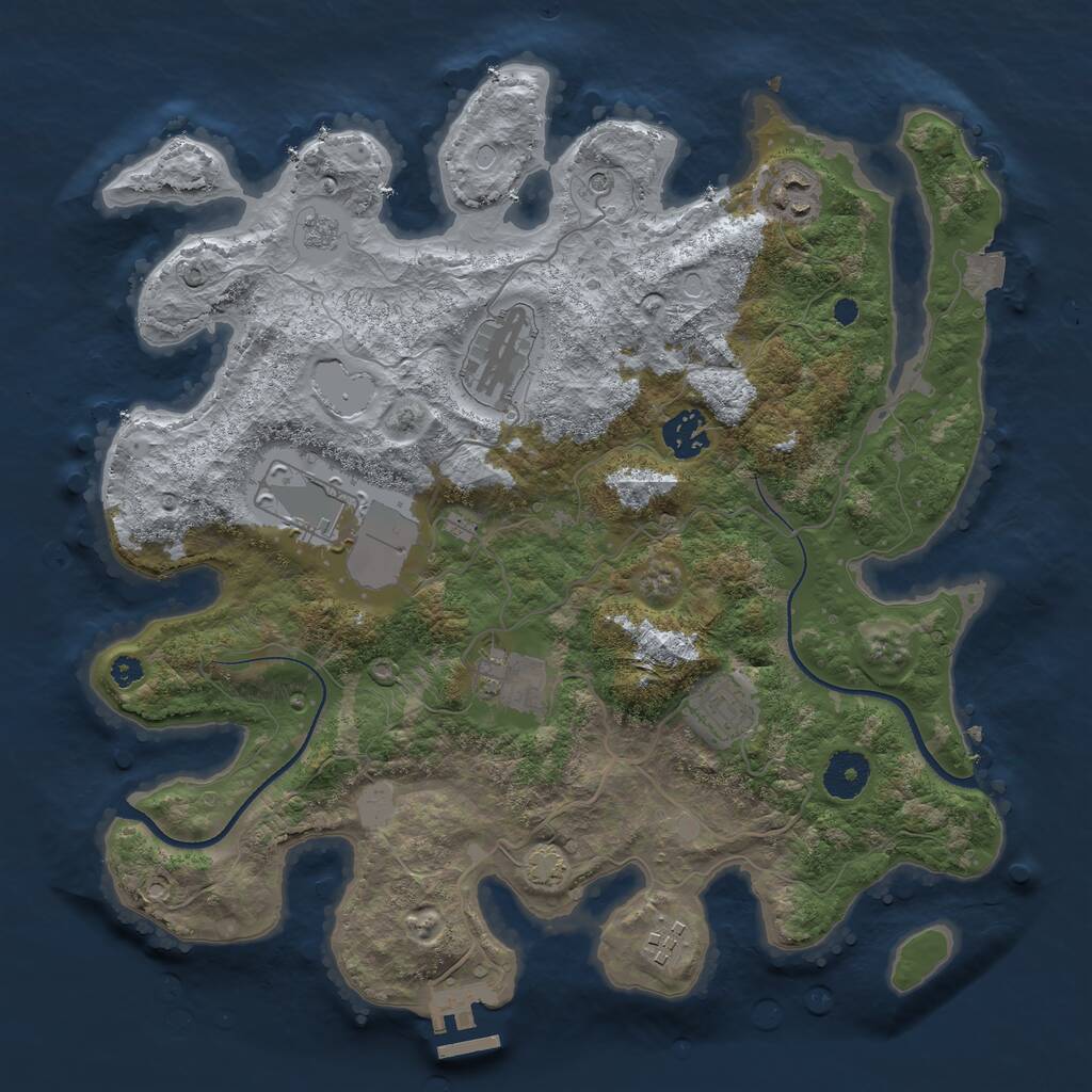 Rust Map: Procedural Map, Size: 3500, Seed: 1110528237, 12 Monuments