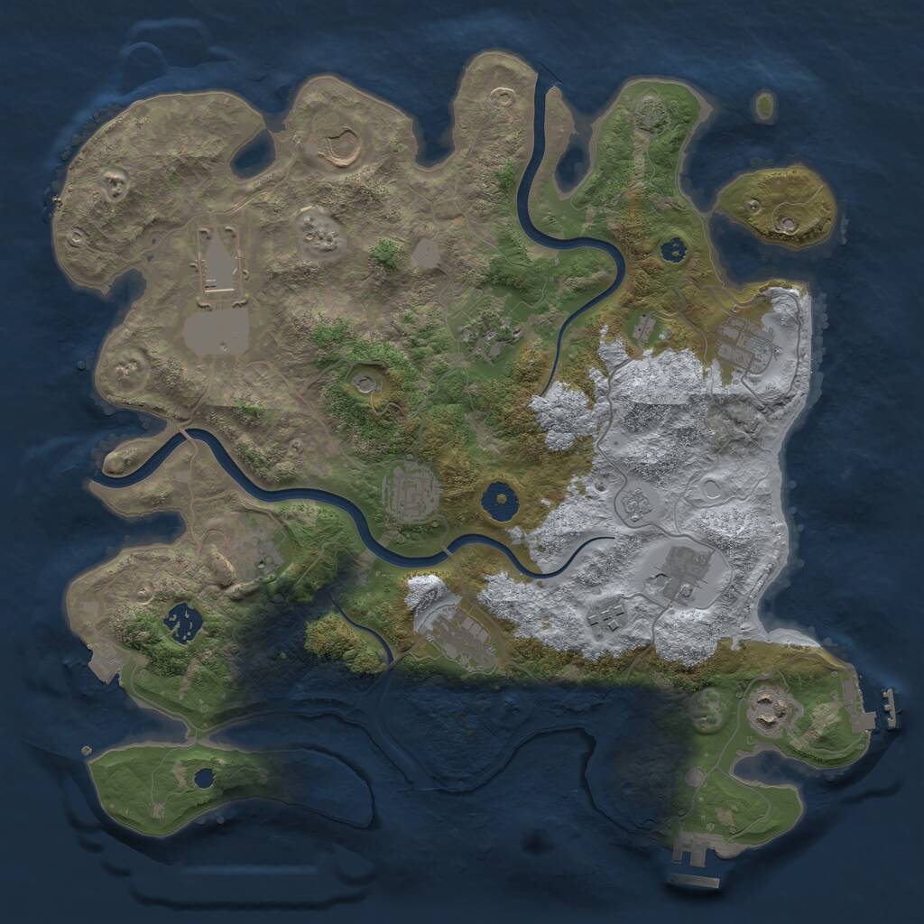 Rust Map: Procedural Map, Size: 3750, Seed: 77172296, 17 Monuments