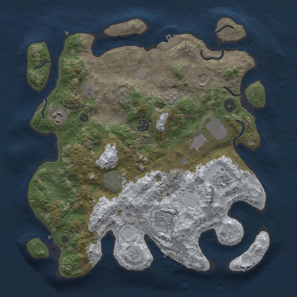 Rust Map: Procedural Map, Size: 3600, Seed: 46128543, 18 Monuments