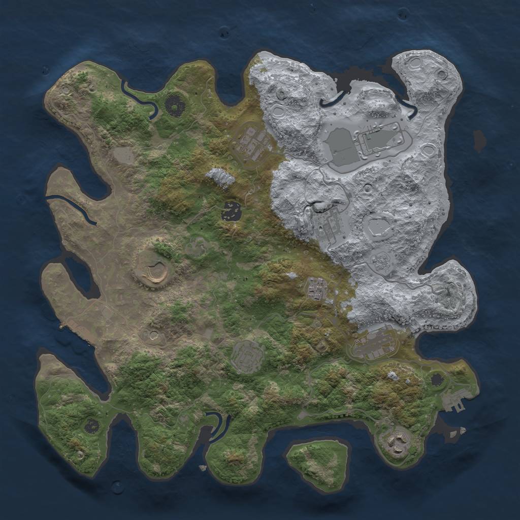 Rust Map: Procedural Map, Size: 3700, Seed: 1238358140, 18 Monuments