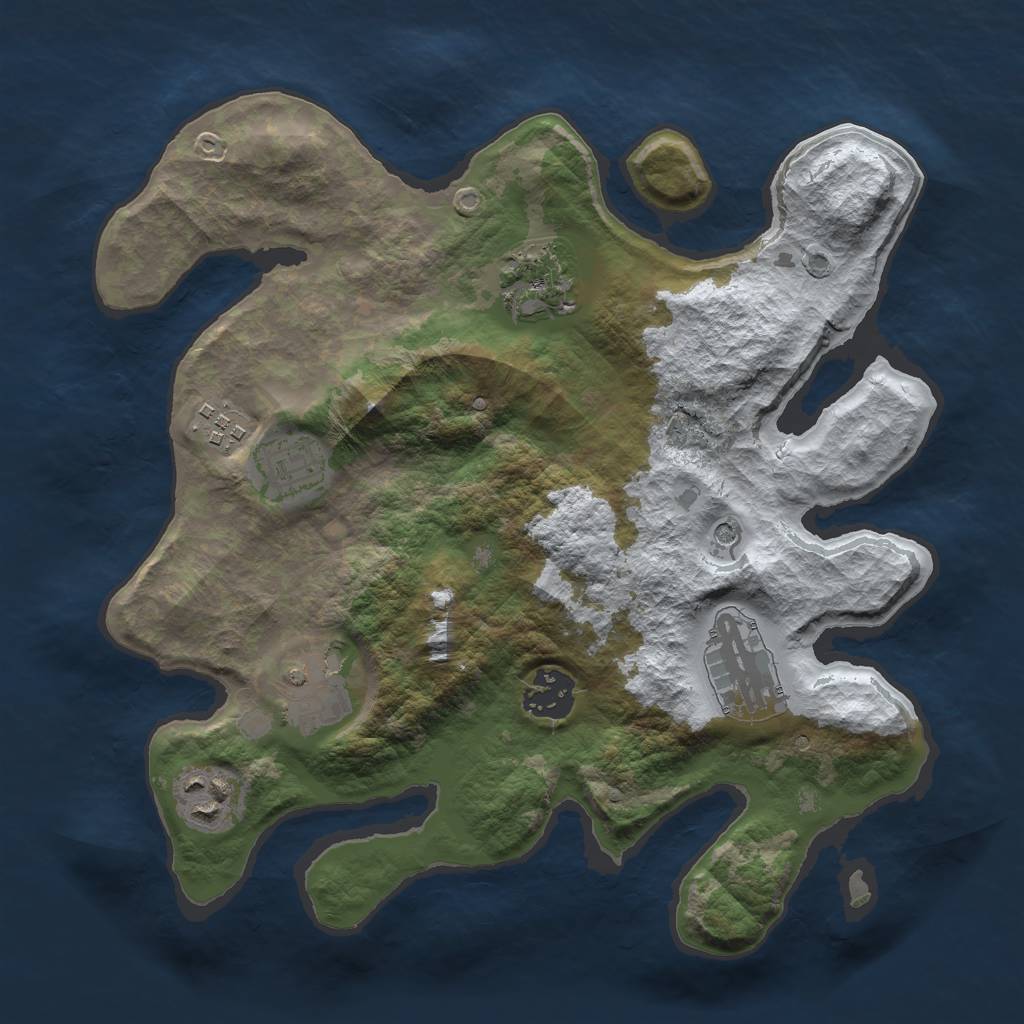 Rust Map: Barren, Size: 3000, Seed: 1693737201, 10 Monuments