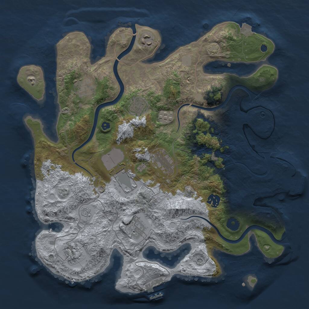 Rust Map: Procedural Map, Size: 3600, Seed: 76543210, 15 Monuments