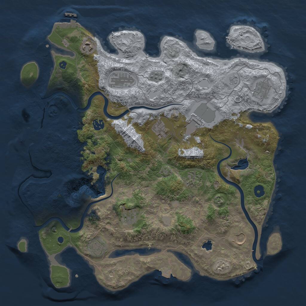 Rust Map: Procedural Map, Size: 4000, Seed: 33455, 17 Monuments