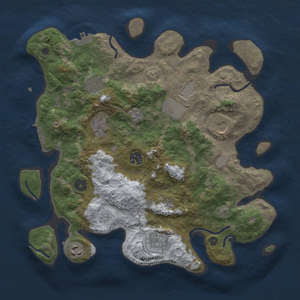 Rust Map: Procedural Map, Size: 3500, Seed: 1909307587, 17 Monuments