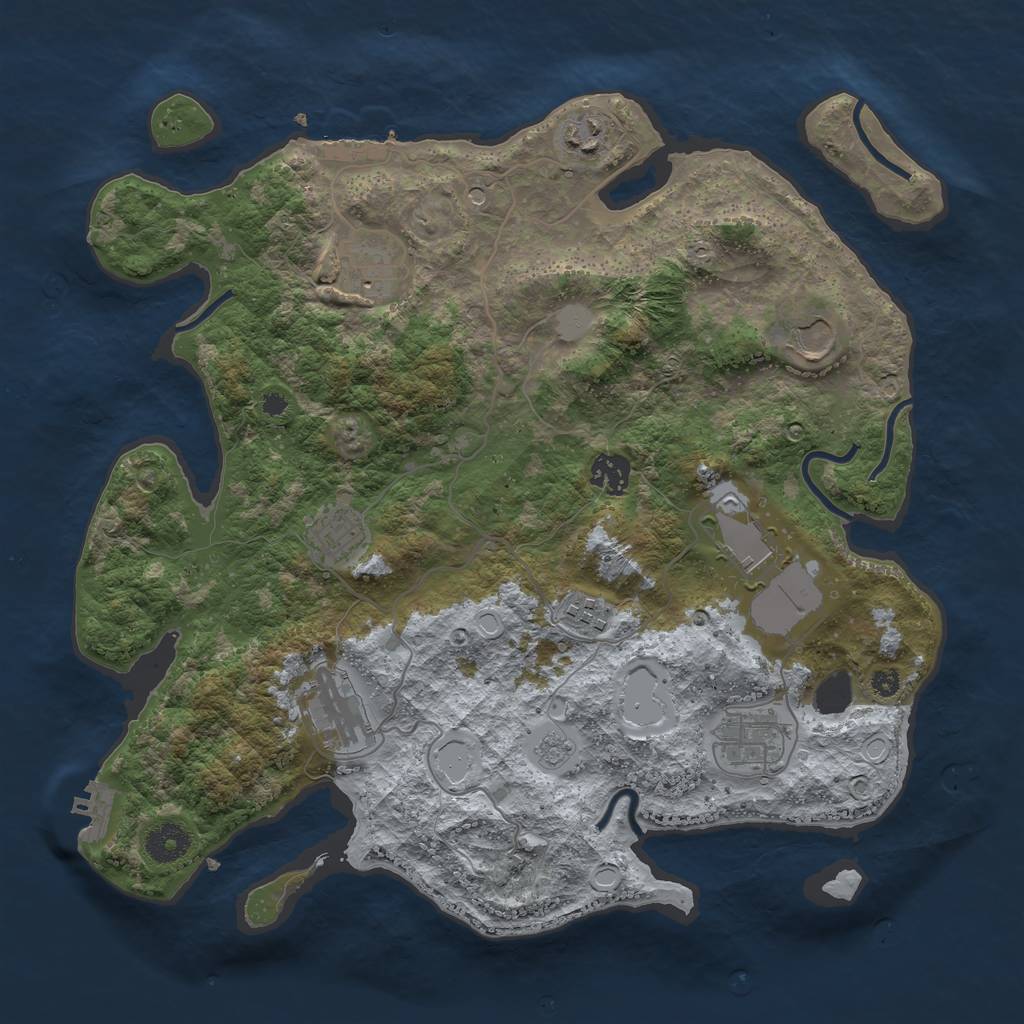 Rust Map: Procedural Map, Size: 3700, Seed: 2043957812, 18 Monuments