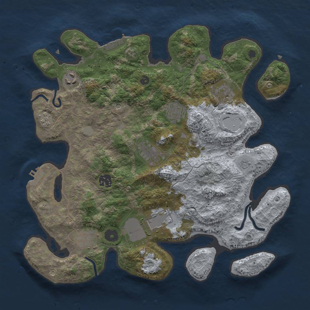 Rust Map: Procedural Map, Size: 3500, Seed: 1224018427, 17 Monuments