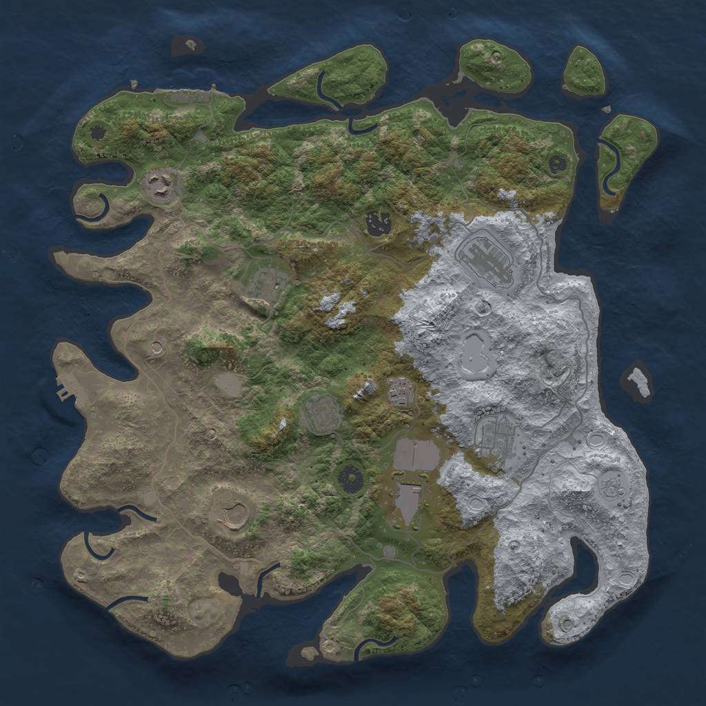 Rust Map: Procedural Map, Size: 4000, Seed: 43722, 18 Monuments