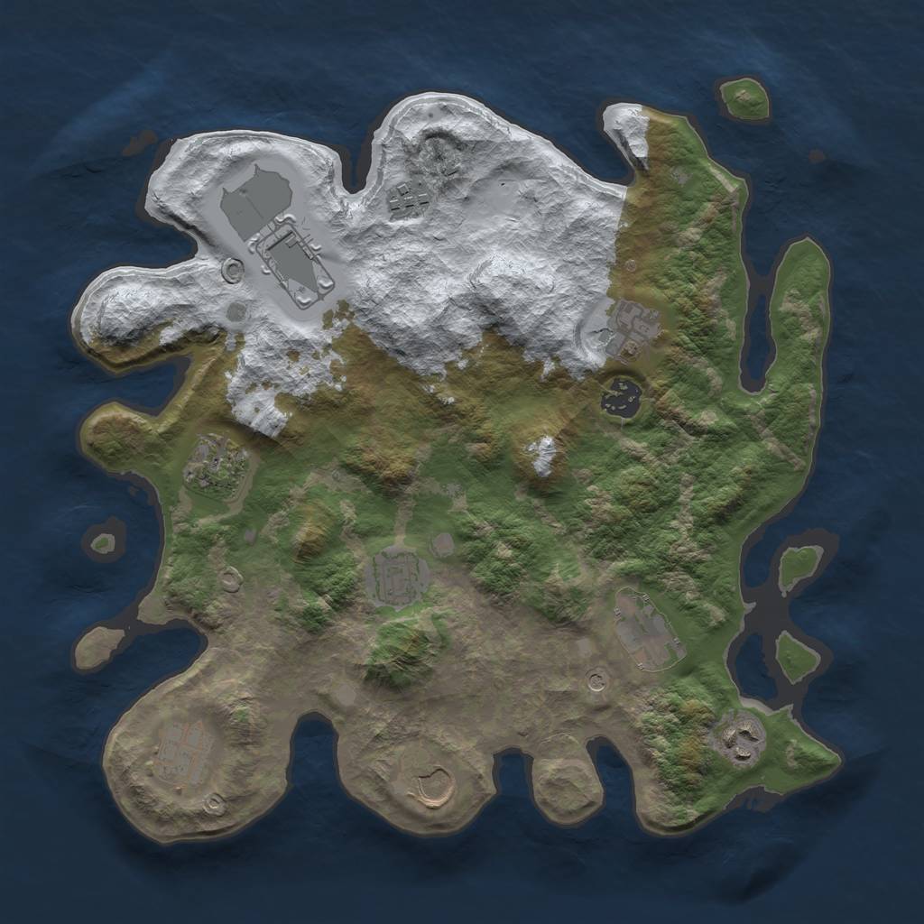 Rust Map: Barren, Size: 3500, Seed: 1052661653, 13 Monuments