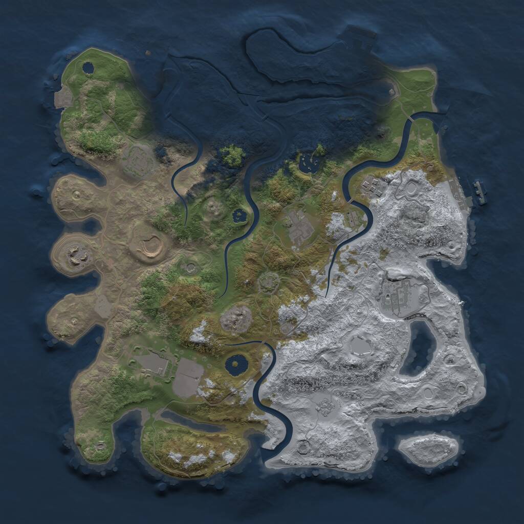 Rust Map: Procedural Map, Size: 3650, Seed: 2130598635, 14 Monuments