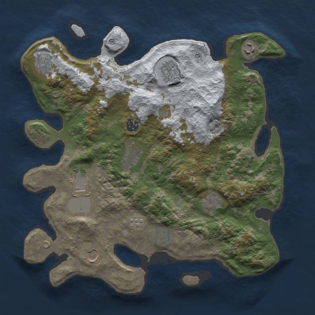 Rust Map: Barren, Size: 3700, Seed: 444, 13 Monuments