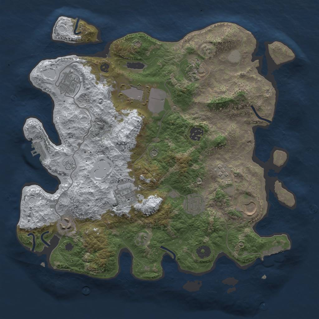 Rust Map: Procedural Map, Size: 3500, Seed: 2079043838, 18 Monuments