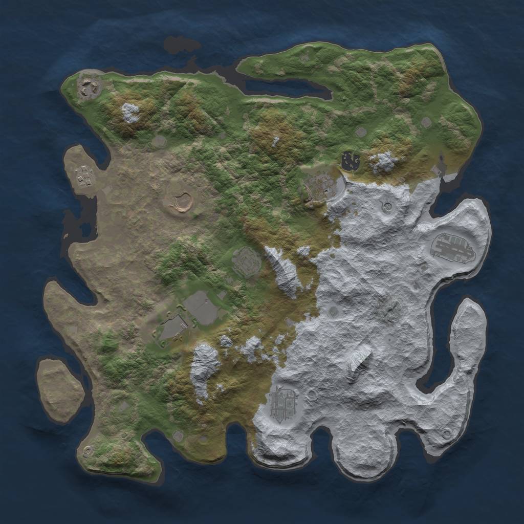 Rust Map: Barren, Size: 4001, Seed: 712372, 12 Monuments