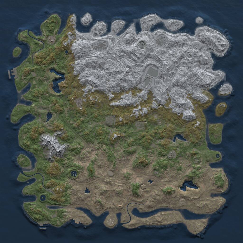 Rust Map: Procedural Map, Size: 6000, Seed: 843381402, 17 Monuments